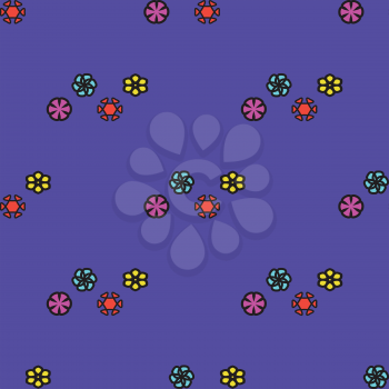 Seamless floral shape pattern on purple background