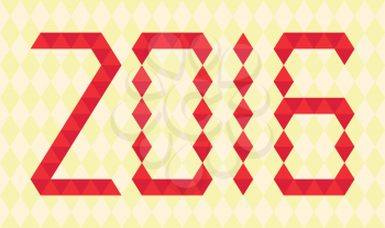 Red numbers of year 2016 made from triangles on yellow background