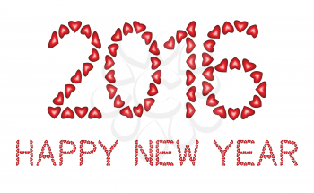 Happy New Year 2016 made from hearts on white background