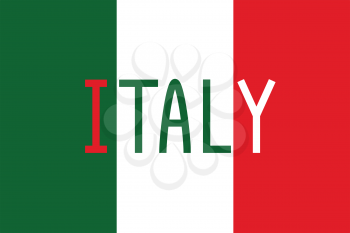 Italian flag in correct proportions and colors with word Italy