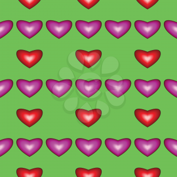 Seamless pattern with hearts on green background