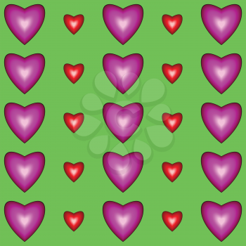 Seamless pattern with hearts on green background