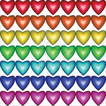 Seamless pattern with hearts in rainbow colors on white background