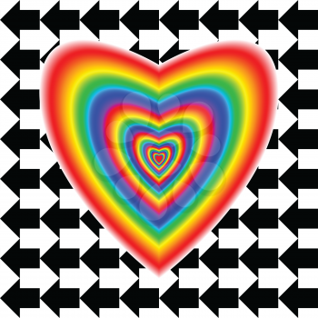 Big heart in rainbow colors and arrows background