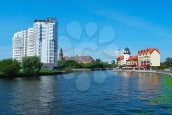 View of the center of Kaliningrad and Pregolya River, Russia, Europe