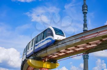 Cityscape of Moscow with TV tower Ostankino and monorail train, Russia, East Europe
