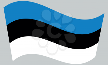 Flag of Estonia waving on gray background