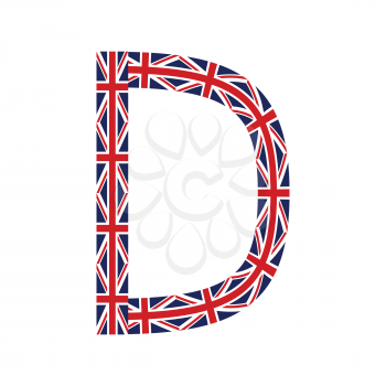 Letter D made from United Kingdom flags on white background
