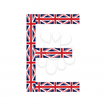 Letter E made from United Kingdom flags on white background