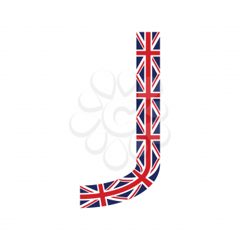 Letter J made from United Kingdom flags on white background
