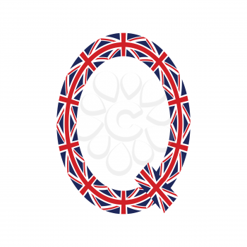 Letter Q made from United Kingdom flags on white background