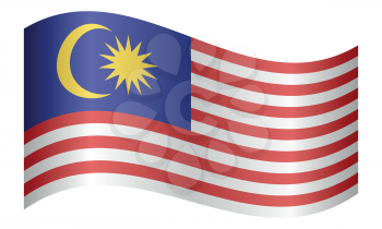 Flag of Malaysia waving on white background. Malaysian national flag.