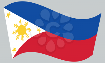 Flag of the Philippines waving on gray background. Philippine national flag.