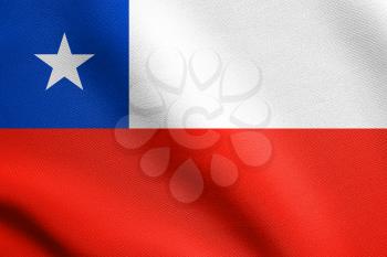 Flag of Chile waving in the wind with detailed fabric texture. Chilean national flag.