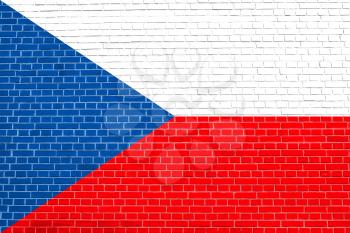 Flag of Czech Republic on brick wall texture background. Czech national flag.
