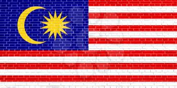 Flag of Malaysia on brick wall texture background. Malaysian national flag.
