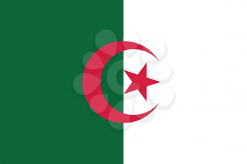 Flag of Algeria in correct size, proportions and colors. Accurate official standard dimensions. Algerian national flag. African patriotic symbol, banner, element, background. Vector illustration