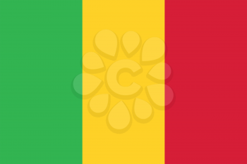 Flag of Mali in correct size, proportions and colors. Accurate official standard dimensions. Malian national flag. African patriotic symbol, banner, element, background. Vector illustration