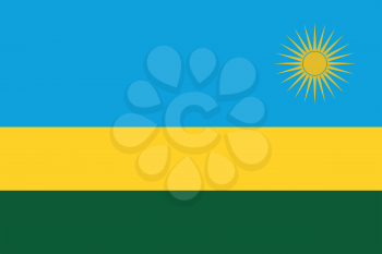 Flag of Rwanda in correct size, proportions and colors. Accurate official standard dimensions. Rwandan national flag. African patriotic symbol, banner, element, background. Vector illustration