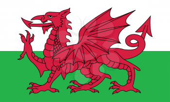 Flag of Wales in correct size, proportion, colors. Accurate official standard dimensions. Welsh national flag. United Kingdom patriotic symbol. UK banner. British background design. Red dragon. Vector