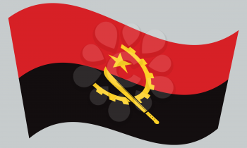 Angolan national official flag. African patriotic symbol, banner, element, background. Correct colors. Flag of Angola waving on gray background, vector