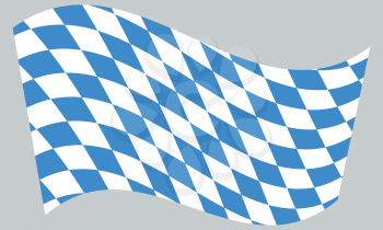 Bavarian official flag, symbol, banner, element. Oktoberfest checkered background with blue and white rhombus. Correct colors. Flag of Bavaria waving on gray background, vector