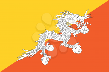 Bhutanese national official flag. Patriotic symbol, banner, element, background. Accurate dimensions. Flag of Bhutan in correct size and colors, vector illustration