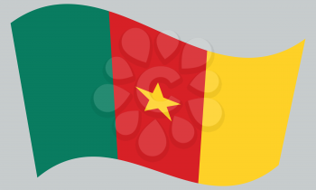 Cameroonian national official flag. African patriotic symbol, banner, element, background. Correct colors. Flag of Cameroon waving on gray background, vector