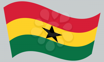 Ghanaian national official flag. African patriotic symbol, banner, element, background. Correct colors. Flag of Ghana waving on gray background, vector