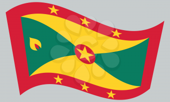Grenadian national official flag. Patriotic symbol, banner, element, background. Correct colors. Flag of Grenada waving on gray background, vector