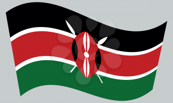 Kenyan national official flag. African patriotic symbol, banner, element, background. Correct colors. Flag of Kenya waving on gray background, vector