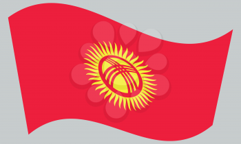 Kyrgyzstani national official flag. Patriotic symbol, banner, element, background. Correct colors. Flag of Kyrgyzstan waving on gray background, vector