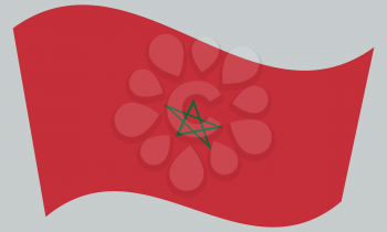 Moroccan national official flag. African patriotic symbol, banner, element, background. Correct colors. Flag of Morocco waving on gray background, vector
