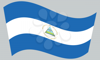 Nicaraguan national official flag. Patriotic symbol, banner, element, background. Correct colors. Flag of Nicaragua waving on gray background, vector