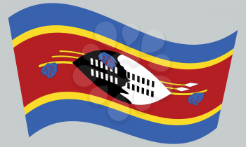 Swazi national official flag. Patriotic symbol, banner, element, background. Correct colors. Flag of Swaziland waving on gray background, vector