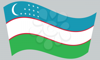 Uzbek national official flag. Patriotic symbol, banner, element, background. Correct colors. Flag of Uzbekistan waving on gray background, vector