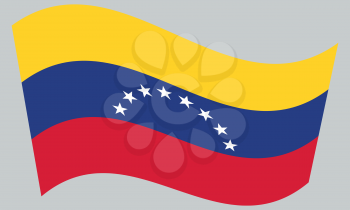 Venezuelan national official flag. Bolivarian Republic of Venezuela patriotic symbol, banner, element, background. Correct colors. Flag of Venezuela waving on gray background, vector