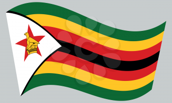 Zimbabwean national official flag. African patriotic symbol, banner, element, background. Correct colors. Flag of Zimbabwe waving on gray background, vector