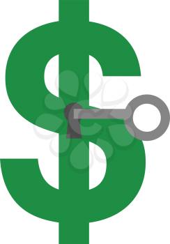 Vector grey key unlocking green dollar symbol.