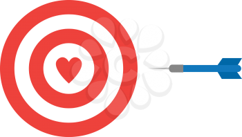 Vector red bullseye with heart and blue dart.