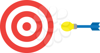 Vector red bullseye target and yellow blue light bulb dart.