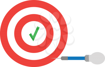Vector red bullseye with green check mark and light bulb dart.
