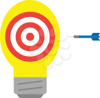 Vector yellow light bulb with red bullseye target and blue dart.