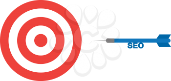 Vector red bullseye and blue dart with text seo.