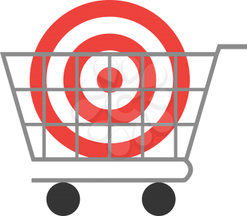 Vector red bullseye target inside grey shopping cart.