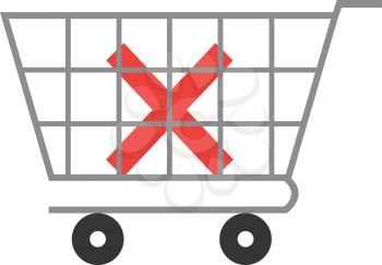 Vector red x mark inside in grey shopping cart.
