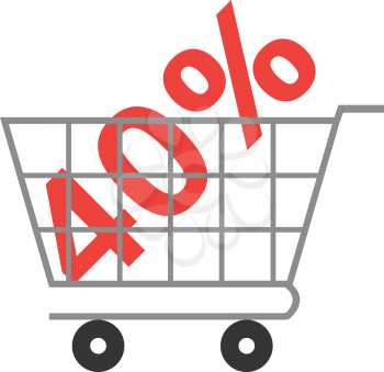 Vector red 40 percent symbol inside grey shopping cart.
