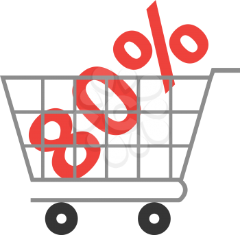 Vector red 80 percent symbol inside grey shopping cart.