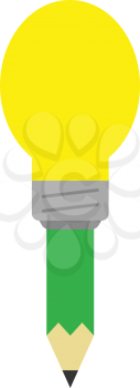 Vector green pencil with yellow light bulb tip.