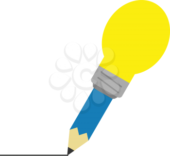 Vector blue pencil with yellow light bulb tip drawing line.
